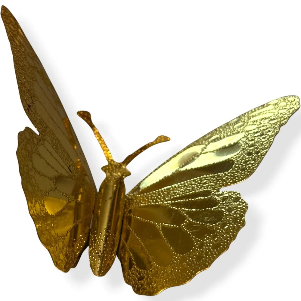 Vintage Gold Metal Butterfly Wall Decor Set of 3 Embossed Textured MCM Style